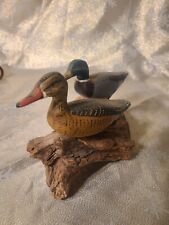 Vintage Carved Ducks on Driftwood Block Mount 1970's Herb Byington picture