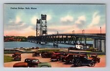 Bath ME-Maine, Carlton Bridge, Antique, Vintage c1949 Postcard picture