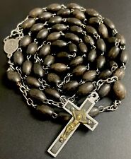 Vintage Catholic Genuine Black Cocoa Wood Rosary Wood/Metal Crucifix, France picture