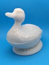 VTG Duck Milk Glass Lidded Bowl Dish Butter Pot French Opaline Vallerysthal Mint picture