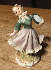 VINTAGE LEFTON CHINA HANDPAINTED GIRL W TAMBOURINE KW392A FIGURINE / WRONGWAY052 picture