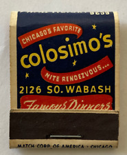 Vintage Colosimo's Restaurant Chicago IL Matchbook Full 1930s 1940s Al Capone picture
