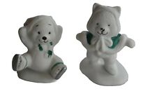 1988 Mid Century Vintage Applause Ice Skaters Waltz Ceramic Bear Figurines White picture