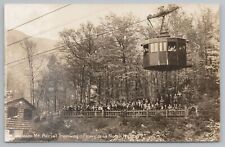 Franconia Notch NH~Cannon Mt Aerial Tramway~Crowd Gather Behind Fence~1950s RPPC picture