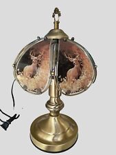 Vintage Ok Lighting Desk Table Touch Lamp Glass Shade Panels Deer Design Brown picture