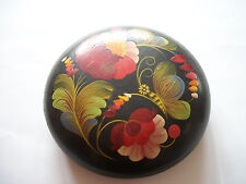 VINTAGE HAND PAINTED FLOWERS BLACK LACQUER WOOD TRINKET BOX 6.5