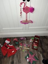 Pink Flamingo, Christmas holiday decor, ornaments, kitschy bundle lot picture