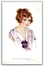 Dorothy Artist Signed Postcard Pretty Woman Curly Hair Flowers Oilette c1910's picture