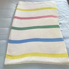 Vintage Woven Throw Blanket 96”x75” Pink White Green Blue Yellow picture