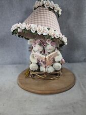 Vintage Adorable Bunnies On Twig Chair Reading Book Accent Lamp With Flowers 17