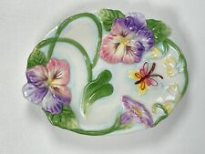 Fitz And Floyd Classics Halcyon Soapdish, Ceramic, Pansies And Butterfly picture