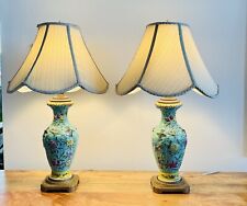 Exquisite Pair Vintage Cloisonne Brass Lamps Floral Bird Design Rewired picture