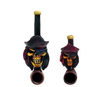 Pirate Captain Skull Handmade Tobacco Smoking Mini Small Pipes 2 Piece Gift Set picture