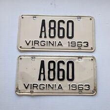 1963 Virginia License Plates A860 Original Matching Pair Vintage YOM Low Number picture