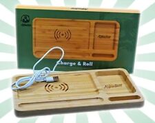 Afghan Hemp Wooden Bamboo Rolling Tray with Built-In Wireless Charging Station picture