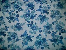Vintage Blue Roses Feminine Floral Cotton Quilt Clothing Fabric 2 yds picture