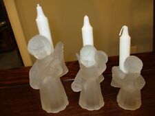 3 Vintage Timeless Treasures Frosted Glass Candle Holders Boy & Girl Angels EUC picture