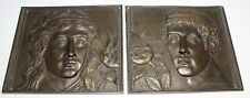 PR. ANTIQUE HIGH RELIEF BRONZE PLAQUES OF A MAN AND WOMAN picture