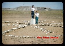 young boy and girl at Four Corners Monument 1950's red border Kodachrome slide picture