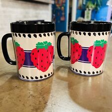 Vintage Retro Thermo Serve Plastic Insulated Coffee Cups Berries 80s Pop Kitsch picture