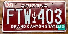 HARDER TO FIND, VERY NICE 1990 ARIZONA CLASSIC MAROON LICENSE PLATE, FTW 403 picture