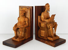 Vintage Hand Carved Wood Don Quixote & Sancho Panze Bookends 7