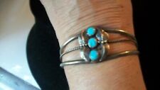 VINTAGE OLD PAWN NAVAJO NATIVE AMERICAN CUFF 3 SLEEP BEAUTY TURQUOISE CABOCHONS picture