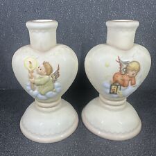 Pair GOEBEL M.I. HUMMEL Candlesticks Guiding Angels Christmas Heart Shaped 1996 picture