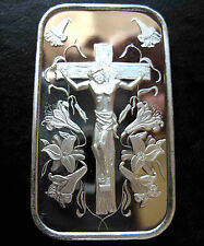 1oz EASTER GIFT  JESUS ON THE CROSS .999 SILVER BAR ~ SEALED IN HARD PLASTIC picture