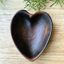 Vintage Dark Wood Trinket Tray Bowl Heart Shaped Finely Polished 4.75