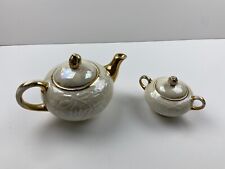Vintage Puritan Hand Decorated 22 Kt Gold Trim Pearl China Sugar Bowl And Teapot picture