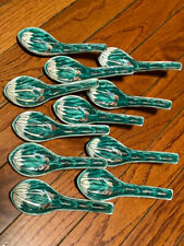 11 Chinese Porcelain Bok Choy Cabbage/Butterfly Famille Verte Spoons HTF Rare picture