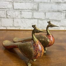 VINTAGE  Set Of 2 Brass And Wood PEACOCK Birds Figurine ART DECO STYLE picture
