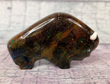 Native Zuni Carved Serpentine Buffalo Bison Fetish by Lynn Quam Brown/Blue/Green picture