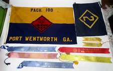 vintage Cub Scouts BSA Pack 100 troop flags ribbons Port Wentworth Georgia wolf picture