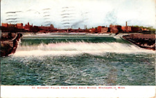 1913 Minneapolis Minn St Anthony Falls Stone Arch Bridge postcard a49 picture