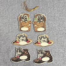 Vintage Merrimack Cat Christmas Ornaments 6 Die Cut with Strings 1985 picture