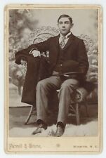 Antique Circa 1880s Cabinet Card Handsome Man Sitting in Chair Hat Winston, NC picture