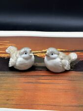Pair of Cute Otagiri Vintage Fluffy Song Bird Figurines Porcelain Tan & Grey picture