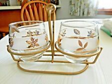 3 pc Vintage Libbey GLASS Gold Leaf CREAM PITCHER SUGAR BOWL W / HOLDER VG Cond  picture