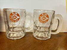 2- Vintage A&W Root Beer Mini Glass Mug Clear Arrow Orange Bullseye 3.25” Tall picture