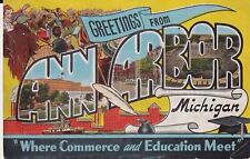 Vintage ANN ARBOR Michigan Large Letter Linen Postcard Cover 1947 picture