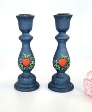 Vintage - Beautiful Shape - Pair - Wooden Hand-Painted Candlestick Holder picture