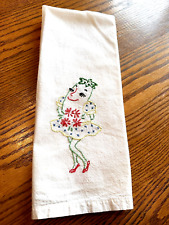 Vtg Anthropomorphic Embroidered White Kitchen Tea Towel 13.5x 25