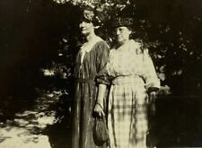 Two Women Standing By Path & Trees B&W Photograph 2.75 x 4.5 picture