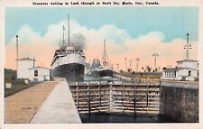 Ship Steamer Harbor Sault Ste Marie Soo Locks Ontario Canal Vtg Postcard C5 picture