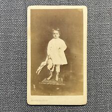 CDV Photo Antique Portrait Young Child in White Gown Boots Holding a Hat France picture