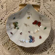 White gold deep red Ethereal Butterfly bugs shell porcelain trinket dish 5 1/4