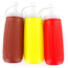 3pc Picnic Condiment 8 oz Squeeze Dispenser Bottles - Ketchup Mustard BBQ Sauce picture