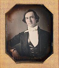Casually Posed Handsome Young Man Long Hair Tinted 1/6 Plate Daguerreotype T318 picture